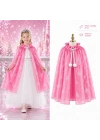 Kar Tanesi Desenli Pembe Elsa Pelerini - Astarlı Frozen Pelerini 85 cm