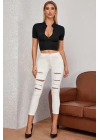 Kadın Siyah Yarım Fermuarlı ve Kısa Kollu Crop Top Bluz