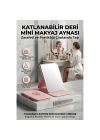 Katlanabilir Stantlı Makyaj Aynası | Pembe Deri Çanta Boyu Mini Ayna 723190