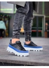 KB-056  Siyah Mavi Detaylı Beyaz Yüksek Taban Günlük Spor Ayakkabı