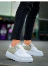 KB-X155  Beyaz Cilt Gri Süet Detaylı Beyaz Yüksek Taban Günlük Spor Ayakkabı