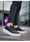 KB-X155  Siyah Cilt Detaylı Beyaz Yüksek Taban Günlük Spor Ayakkabı