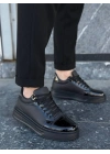 KB-X46  Siyah Rugan Yüksek Siyah Taban Günlük Spor Ayakkabı