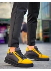KB-X46  Siyah Sarı Yüksek Siyah Taban Günlük Spor Ayakkabı