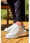 KB-X500   Beyaz Gümüş Yüksek Taban Bağcıklı Günlük Erkek Ayakkabı