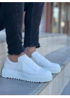 KB-X502   Beyaz Cilt Yüksek Beyaz Taban Bağcık Detaylı Lastikli Günlük Erkek Ayakkabı