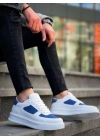 KB-X8  Beyaz Cilt Mavi Süet Detaylı Beyaz Yüksek Taban Günlük Spor Ayakkabı