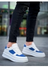 KB-X8  Beyaz Cilt Mavi Süet Detaylı Beyaz Yüksek Taban Günlük Spor Ayakkabı