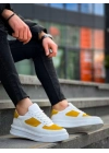 KB-X8  Beyaz Cilt Sarı Süet Detaylı Beyaz Yüksek Taban Günlük Spor Ayakkabı