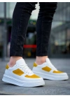 KB-X8  Beyaz Cilt Sarı Süet Detaylı Beyaz Yüksek Taban Günlük Spor Ayakkabı