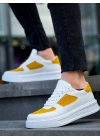 KB-X8  Beyaz Cilt Sarı Süet Detaylı Beyaz Yüksek Taban Günlük Spor Ayakkabı