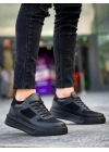 KB-X8  Siyah Cilt Siyah Süet  Detaylı Siyah Yüksek Taban Günlük Spor Ayakkabı