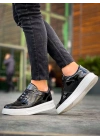 KB-X8  Siyah Rugan Detaylı Beyaz Yüksek Taban Günlük Spor Ayakkabı