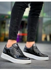 KB-X8  Siyah Rugan Detaylı Beyaz Yüksek Taban Günlük Spor Ayakkabı