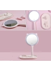 ®  Kedi Kulaklı Telefon Standlı Yuvarlak Dokunmatik Led Ayarlı Masa Üstü Makyaj Aynası