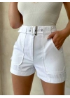 Kemer detaylı gabardin şort beyaz s25289