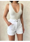 Kemer detaylı gabardin şort beyaz s25289