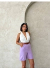 Kemerli gabardin şort lila s25735
