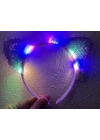 Kenarları Dantelli Mor Pullu Payetli Led Işıklı Kedi Kulak Taç 17x19 Cm
