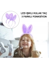 Kenarları Dantelli Mor Pullu Payetli Led Işıklı Tavşan Kulak Taç 23x19 Cm