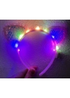 Kenarları Dantelli Pembe Pullu Payetli Led Işıklı Kedi Kulak Taç 17x19 Cm