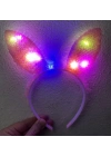 Kenarları Dantelli Pembe Pullu Payetli Led Işıklı Tavşan Kulak Taç 23x19 Cm