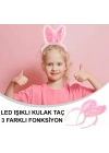 Kenarları Dantelli Pembe Pullu Payetli Led Işıklı Tavşan Kulak Taç 23x19 Cm