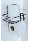 ®  Kendiliğinden Yapışkanlı Tuvalet Kağıdı Tutacağı ve Yedek Raf - Siyah Modern Metal Tasarım