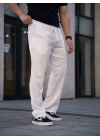 Keten Cepli Çıma Dikişli jogger Buggy Pantalon Rahat kalıp - Beyaz