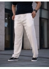 Keten Cepli Çıma Dikişli jogger Buggy Pantalon Rahat kalıp - Beyaz
