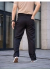 Keten Cepli Çıma Dikişli jogger Buggy Pantalon Rahat kalıp - Siyah