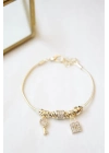 Kilit Anahtar Charmlı  Bileklik - Altın