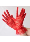 Kırmızı Dantelli Eldiven Yetişkin