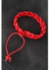 Kırmızı Örgü Deri Erkek Bileklik