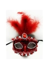Kırmızı Payetli Pullu Tüylü Parti Maskesi
