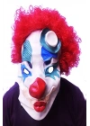 Kırmızı Renk Afro Bonus Peruklu Palyaço Lateks Et Maske