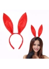Kırmızı Renk Saten Kaplama Şekil Verilebilir Tavşan Kulak Taç 35x11 Cm