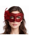 Kırmızı Simli Tüylü Balo Maskesi – Kadın Parti & Maskeli Balo Maskesi