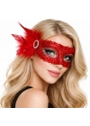Kırmızı Taşlı Venedik Parti Maskesi – Tüylü Payetli
