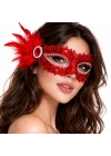Kırmızı Taşlı Venedik Parti Maskesi – Tüylü Payetli