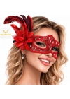 Kırmızı Tüylü Balo Maskesi Kadın Parti Aksesuarı