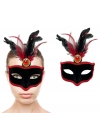 Kırmızı Tüylü Siyah Süet Kaplama Parti Maskesi