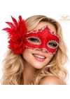 Kırmızı Tüylü Venedik Lüks Balo Maskesi