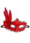® Kırmızı Tüylü Venedik Lüks Balo Maskesi