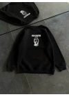 Kışlık Bisiklet Yaka Baskılı SweatShirt - Siyah