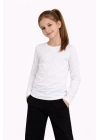 Kız Çocuk Basic Uzun Kollu Tişört Okul Günlük Rahat T-Shirt - Beyaz