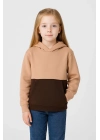 Kız Çocuk Kapüşonlu Kanguru Çepli Parçalı SweatShirt - Renkli