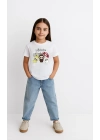 Kız Labubu Çocuk Baskılı T-Shirt - Beyaz