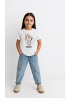 Kız Labubu Çocuk Baskılı T-Shirt - Beyaz