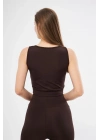 Kolsuz Sporcu Baskılı Crop - Kahve